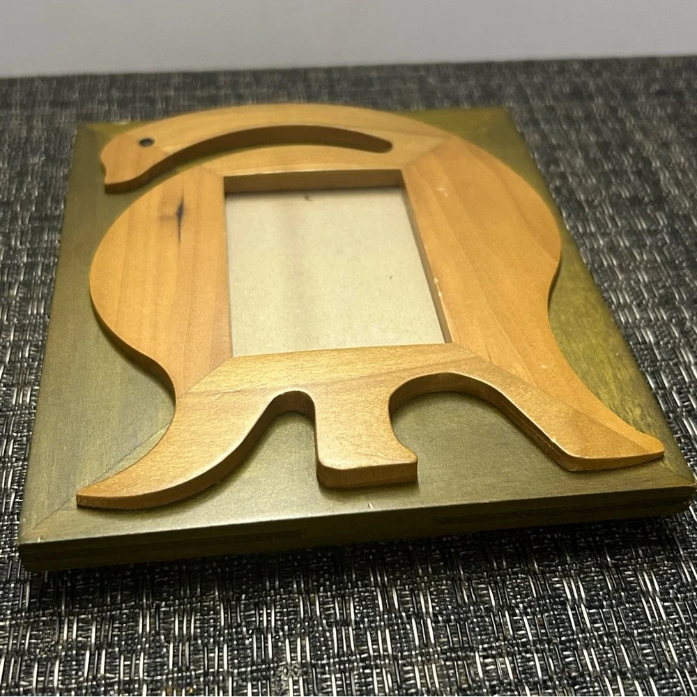 Vintage Picture Frame Wooden Dinosaur 1997 Made in Thailand by HB Group MCM